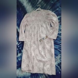 Vintage Lorraine Snap Up Nightgown Pajamas Floral Pink 80s Long Sleeve Size S